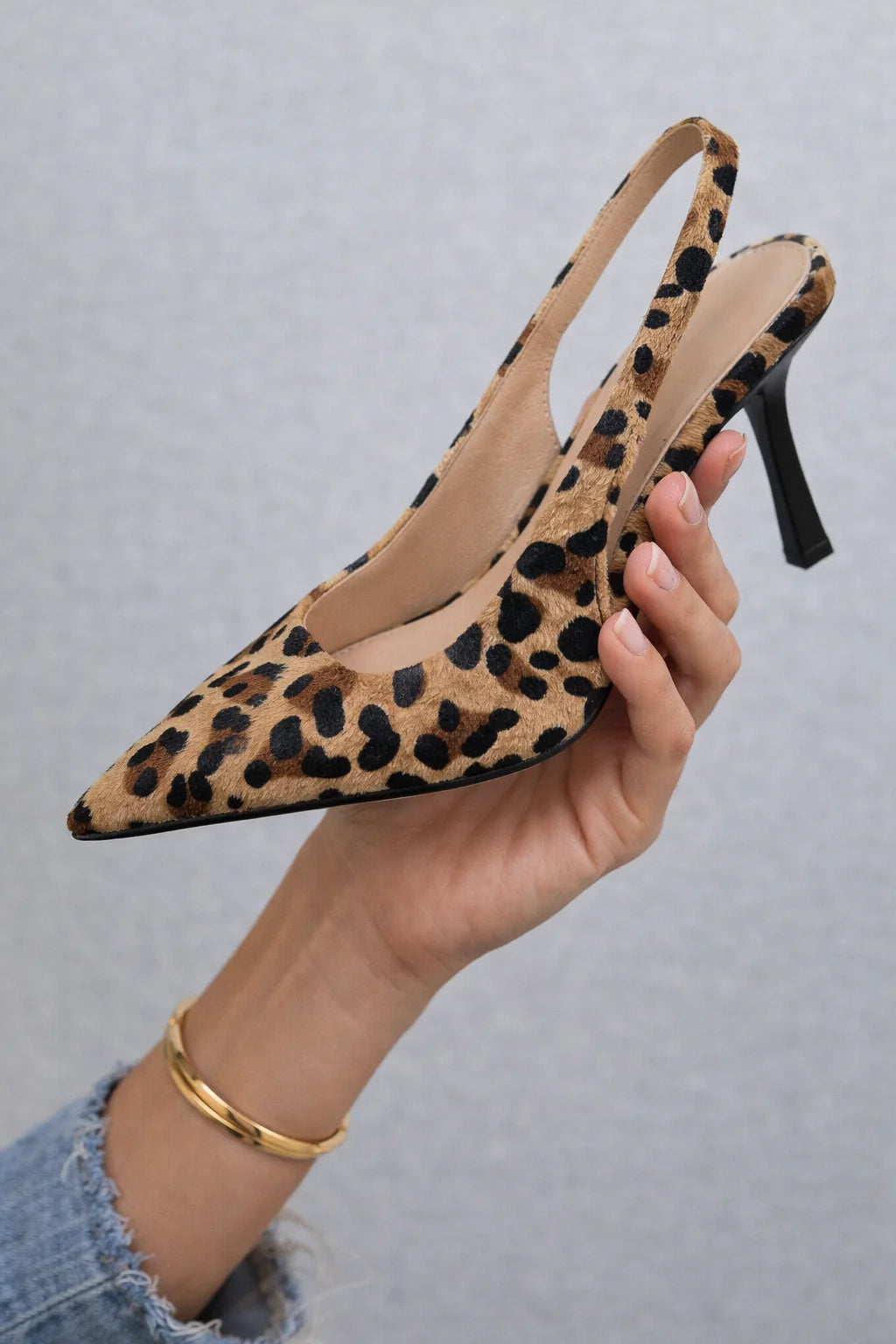 Maria | Pointed Toe Leopard Print Slingback Khaki Stiletto Heels