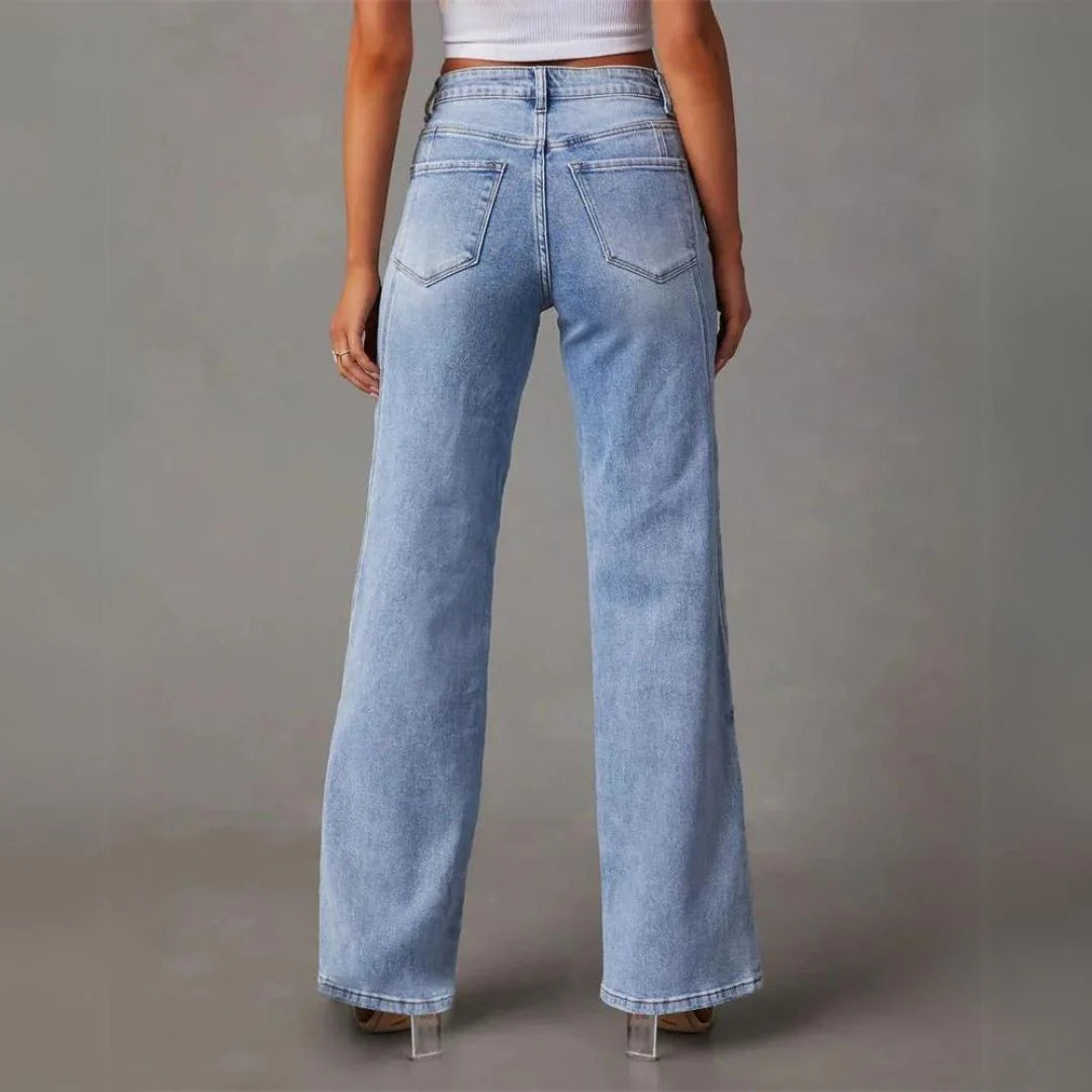 Jean Droit Taille Haute Femme Coupe Décontractée