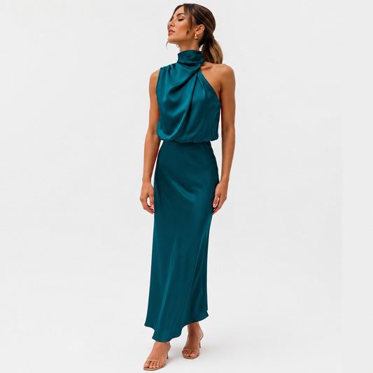Irene | Elegante Vestido De Cuello Halter Azul